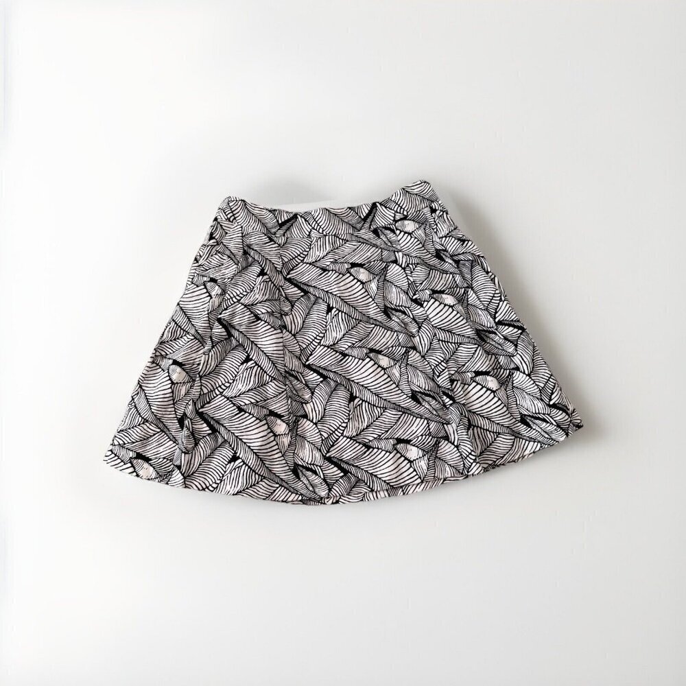 Ann Taylor Loft Womens 6 Linen Skirt Black White Leaf Print Pleated Pockets